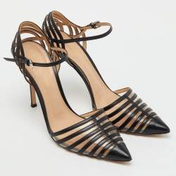 Pre Owned Gianvito Rossi Black Leather and PVC Strappy Pumps Size 40