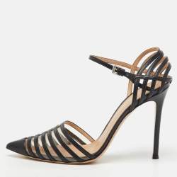 Pre Owned Gianvito Rossi Black Leather and PVC Strappy Pumps Size 40
