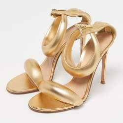 Pre Owned Gianvito Rossi Gold Leather Bijoux Sandals Size 38