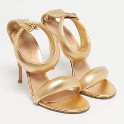 Pre Owned Gianvito Rossi Gold Leather Bijoux Sandals Size 38