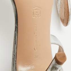 Pre Owned Gianvito Rossi Silver Leather Portofino Ankle Strap Sandals Size 37