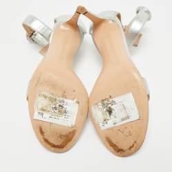 Pre Owned Gianvito Rossi Silver Leather Portofino Ankle Strap Sandals Size 37