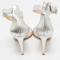 Pre Owned Gianvito Rossi Silver Leather Portofino Ankle Strap Sandals Size 37