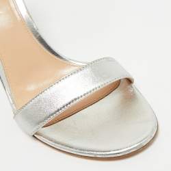 Pre Owned Gianvito Rossi Silver Leather Portofino Ankle Strap Sandals Size 37