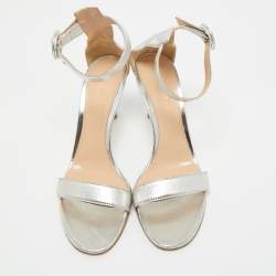 Pre Owned Gianvito Rossi Silver Leather Portofino Ankle Strap Sandals Size 37