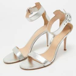 Pre Owned Gianvito Rossi Silver Leather Portofino Ankle Strap Sandals Size 37