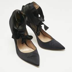 Pre Owned Gianvito Rossi Black Satin Gala Ankle Wrap Pumps Size 41