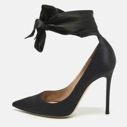 Pre Owned Gianvito Rossi Black Satin Gala Ankle Wrap Pumps Size 41