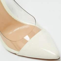 Pre Owned Gianvito Rossi White Patent Leather and PVC Plexi Pointed Toe Pumps 38.5