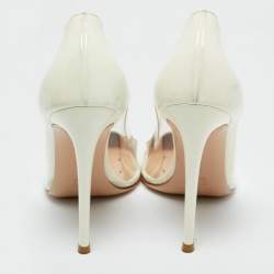 Pre Owned Gianvito Rossi White Patent Leather and PVC Plexi Pointed Toe Pumps 38.5