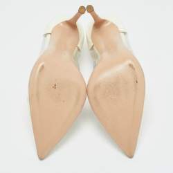 Pre Owned Gianvito Rossi White Patent Leather and PVC Plexi Pointed Toe Pumps 38.5