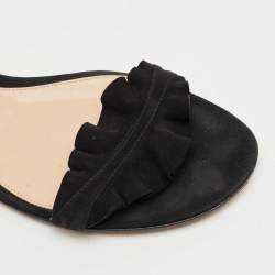 Pre Owned Gianvito Rossi Black Suede Ruffle Detail Ankle Wrap Flat Sandals Size 41