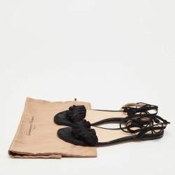 Pre Owned Gianvito Rossi Black Suede Ruffle Detail Ankle Wrap Flat Sandals Size 41
