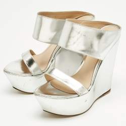 Pre Owned Gianvito Rossi Silver Leather Wedge Sandals Size 36