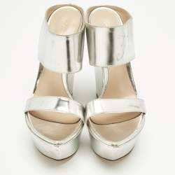 Pre Owned Gianvito Rossi Silver Leather Wedge Sandals Size 36