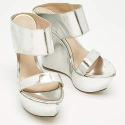 Pre Owned Gianvito Rossi Silver Leather Wedge Sandals Size 36