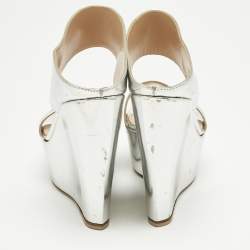Pre Owned Gianvito Rossi Silver Leather Wedge Sandals Size 36