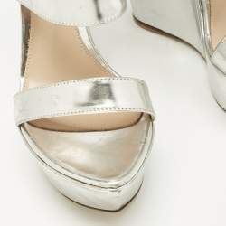 Pre Owned Gianvito Rossi Silver Leather Wedge Sandals Size 36