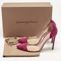 Pre Owned Gianvito Rossi Pink Suede and PVC Plexi Pumps Size 38