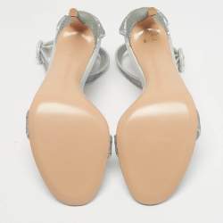 Pre Owned Gianvito Rossi Silver Iridescent Leather and Sequins Portofino Ankle Strap Sandals Size 42