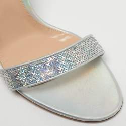 Pre Owned Gianvito Rossi Silver Iridescent Leather and Sequins Portofino Ankle Strap Sandals Size 42