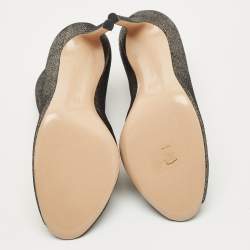 Pre Owned Gianvito Rossi Metallic Grey Leather Vamp Peep Toe Booties Size 37.5