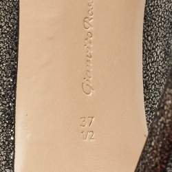 Pre Owned Gianvito Rossi Metallic Grey Leather Vamp Peep Toe Booties Size 37.5