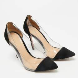 Pre Owned Gianvito Rossi Black/Transparent Suede and PVC Plexi Pointed Toe Pumps Size 36