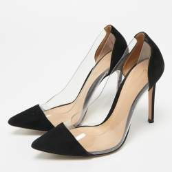 Pre Owned Gianvito Rossi Black/Transparent Suede and PVC Plexi Pointed Toe Pumps Size 36