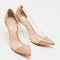Pre Owned Gianvito Rossi Beige/Transparent Patent Leather and PVC Plexi Pumps Size 39