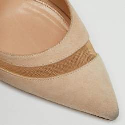 Pre Owned Gianvito Rossi Beige Suede and Mesh Pointed Toe Pumps Size 39.5
