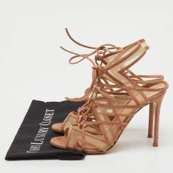 Pre Owned Gianvito Rossi Beige Suede and Mesh Cage Adria Sandals Size 39