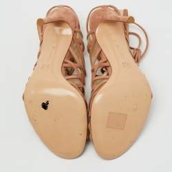 Pre Owned Gianvito Rossi Beige Suede and Mesh Cage Adria Sandals Size 39