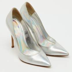 مملوكة مسبقًا حذاء كعب عالي جيانفيتو روسي جلد هولوجرافي فضي مقدمة مدببة مقاس 36.5