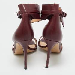 Pre Owned Gianvito Rossi Burgundy Leather Ankle Cuff Buckle Open Toe Sandals Size 40