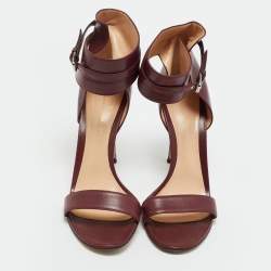 Pre Owned Gianvito Rossi Burgundy Leather Ankle Cuff Buckle Open Toe Sandals Size 40