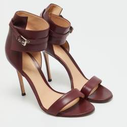 Pre Owned Gianvito Rossi Burgundy Leather Ankle Cuff Buckle Open Toe Sandals Size 40