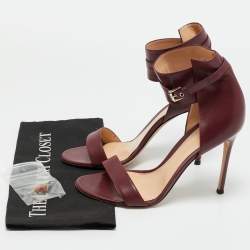 Pre Owned Gianvito Rossi Burgundy Leather Ankle Cuff Buckle Open Toe Sandals Size 40