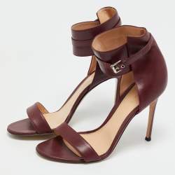 Pre Owned Gianvito Rossi Burgundy Leather Ankle Cuff Buckle Open Toe Sandals Size 40