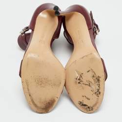 Pre Owned Gianvito Rossi Burgundy Leather Ankle Cuff Buckle Open Toe Sandals Size 40