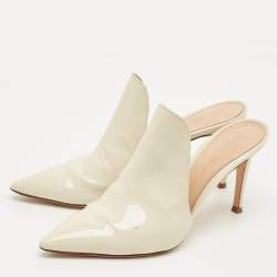 Pre Owned Gianvito Rossi Cream Patent Leather Aramis Pointed Toe Mules Size 38