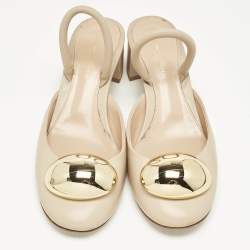 Pre Owned Gianvito Rossi Beige Leather Sphera Block Heel Pumps Size 38.5