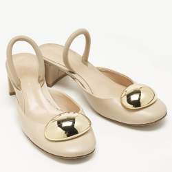 Pre Owned Gianvito Rossi Beige Leather Sphera Block Heel Pumps Size 38.5