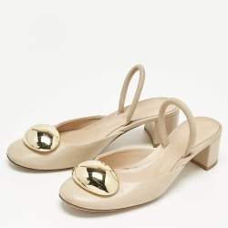 Pre Owned Gianvito Rossi Beige Leather Sphera Block Heel Pumps Size 38.5