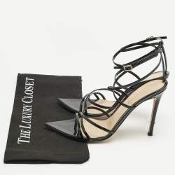 Pre Owned Gianvito Rossi Black Patent Leather Kim Ankle Strap Sandals Size 38.5