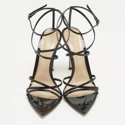 Pre Owned Gianvito Rossi Black Patent Leather Kim Ankle Strap Sandals Size 38.5
