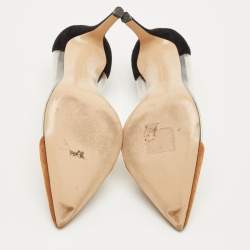 Pre Owned Gianvito Rossi Black/Brown Suede and PVC Plexi Pointed Toe Pumps Size 36