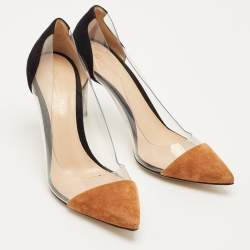 Pre Owned Gianvito Rossi Black/Brown Suede and PVC Plexi Pointed Toe Pumps Size 36