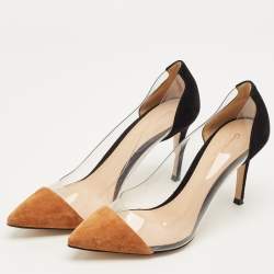 Pre Owned Gianvito Rossi Black/Brown Suede and PVC Plexi Pointed Toe Pumps Size 36