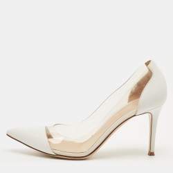 Pre Owned Gianvito Rossi White/Transparent Leather and PVC Plexi Pumps Size 38.5